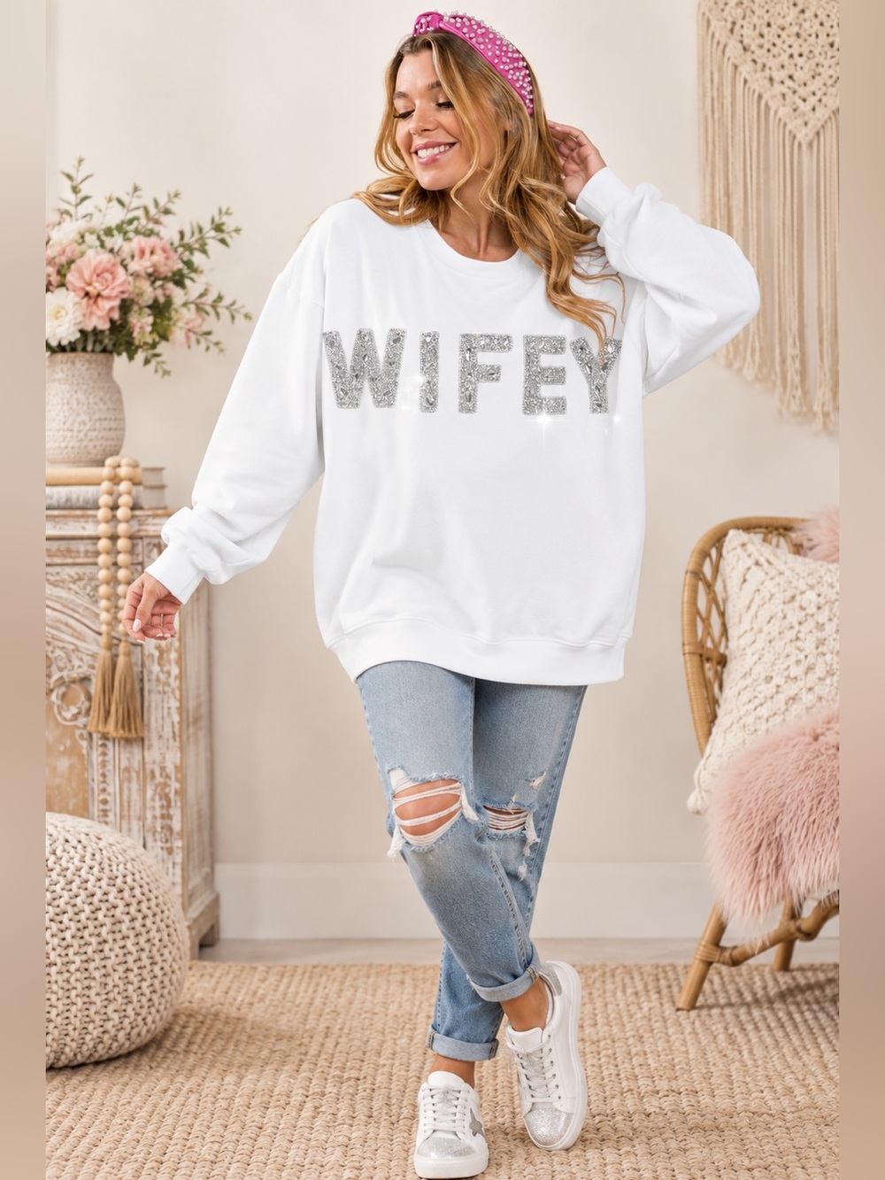 White wifey bling rhinestone crystal wedding bridal sweatshirt top sweatshirt